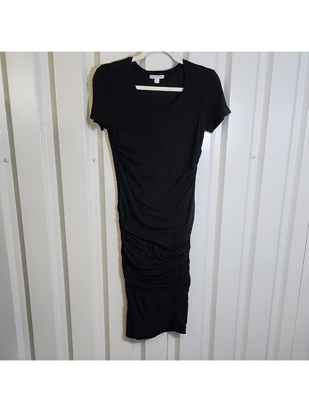 Standard James Perse Classic Black Ruched Midi Dress Size 2 Medium